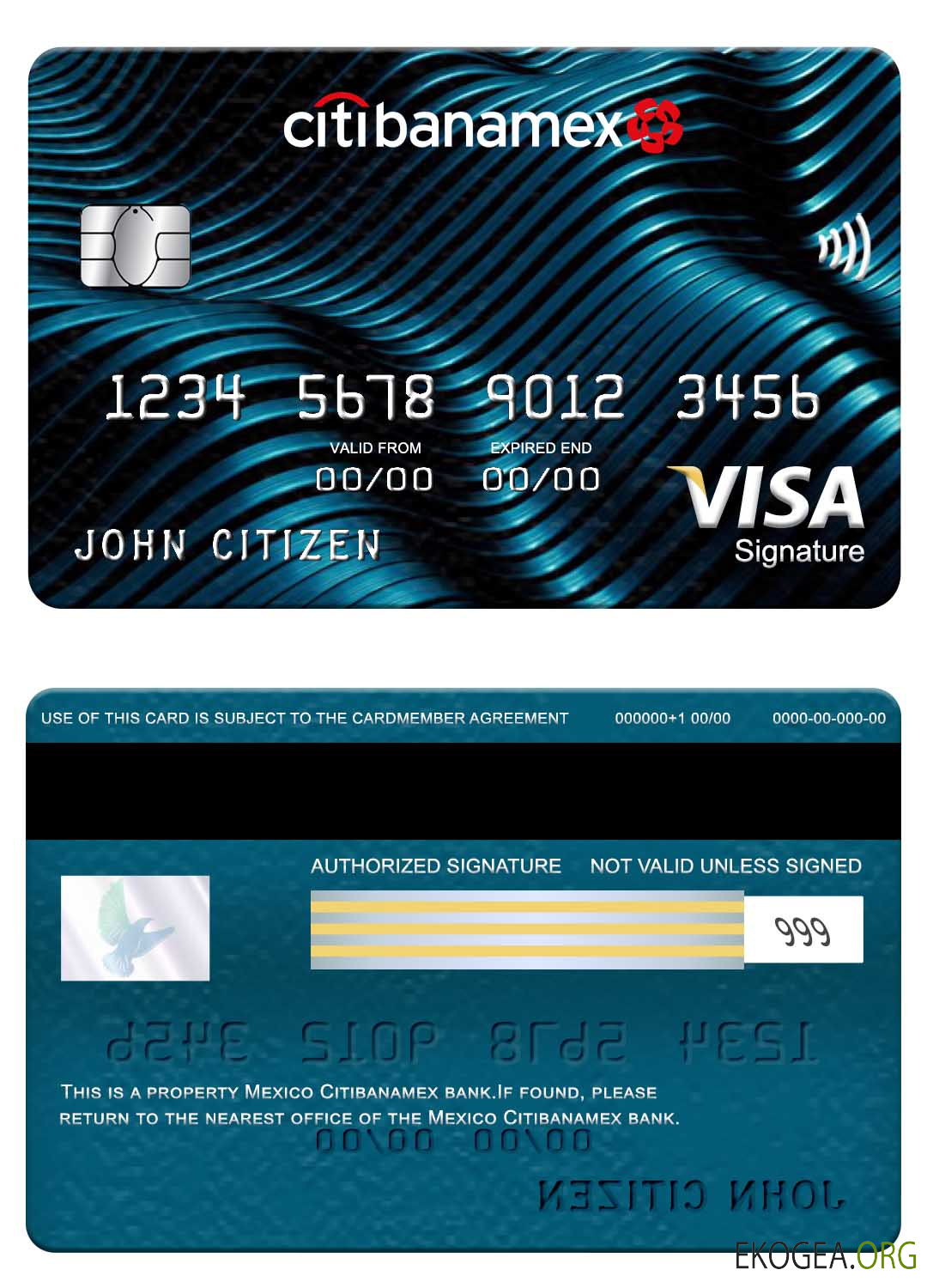 Carte de signature de visa bancaire Citibanamex Mexique